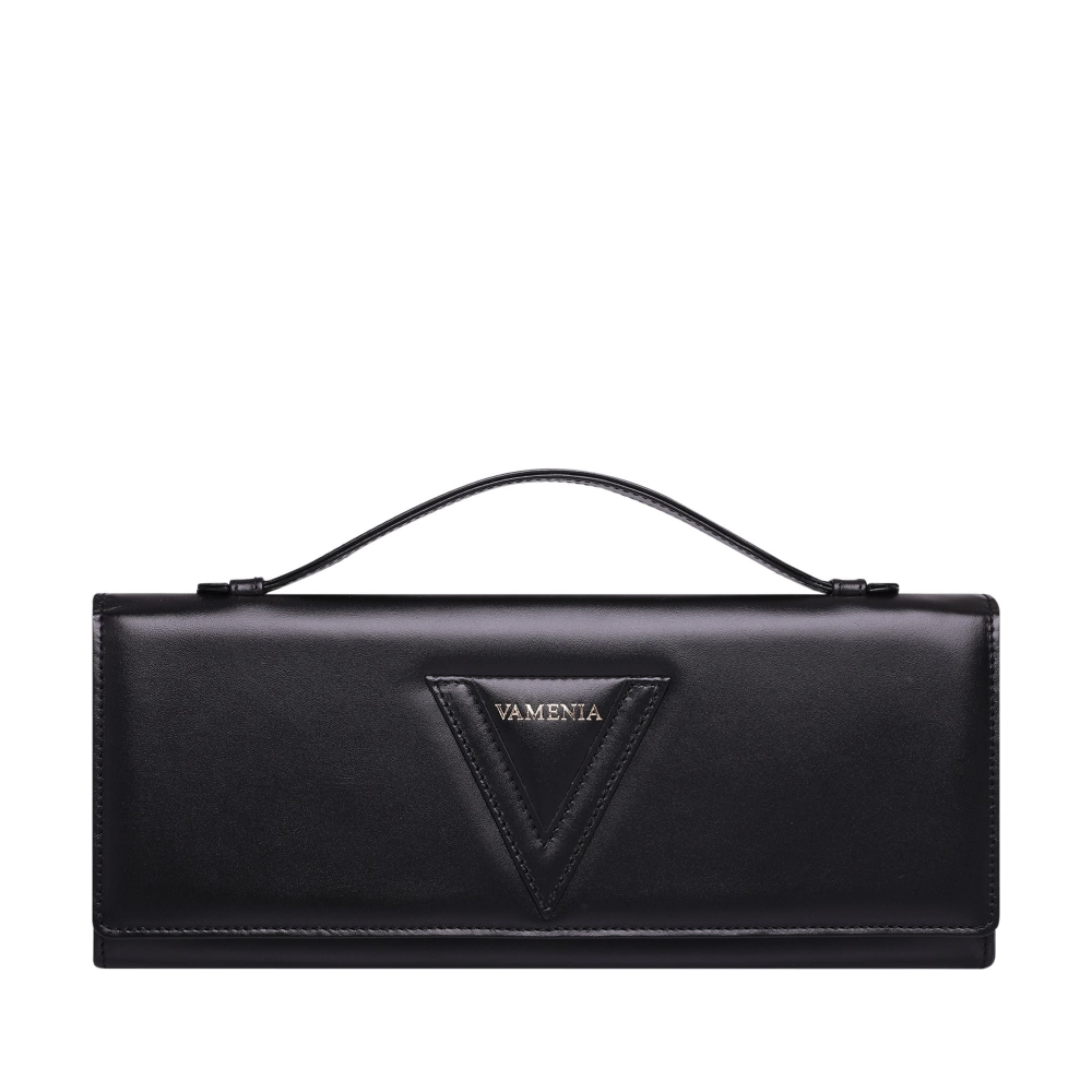 Long clutch made of calf leather in black